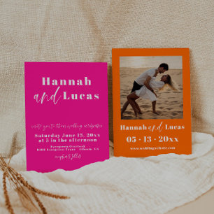 Hot Pink and Orange Calligraphy Photo Wedding Invitation