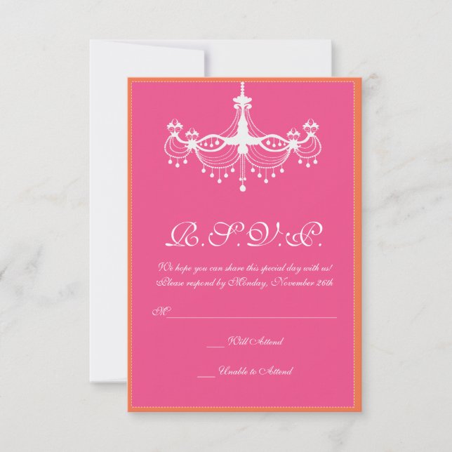 Hot Pink and Orange Chandelier Invitation RSVP (Front)