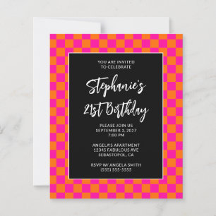 Hot Pink and Orange Chequered Bold 21st Birthday