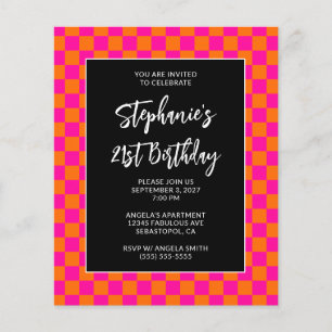 Hot Pink and Orange Chequered Bold 21st Birthday Flyer