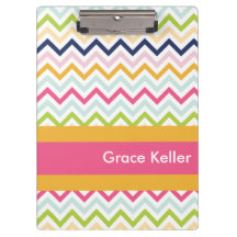 Hot Pink and Orange Chevron Personalised Clipboard