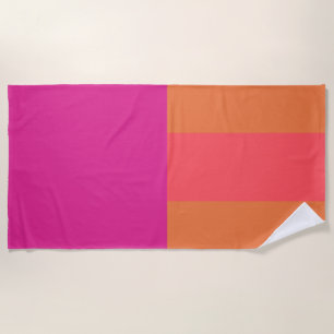Hot Pink And Orange Colour Blocks Beach Towel