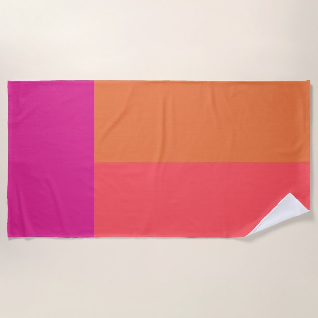 Hot Pink And Orange Colour Blocks Beach Towel (Front)