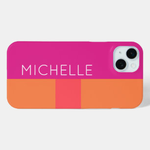 Hot Pink And Orange Colour Blocks iPhone 15 Mini Case