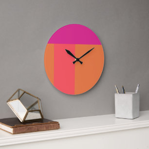 Hot Pink And Orange Colour Blocks Large Clock