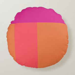 Hot Pink And Orange Colour Blocks Round Cushion