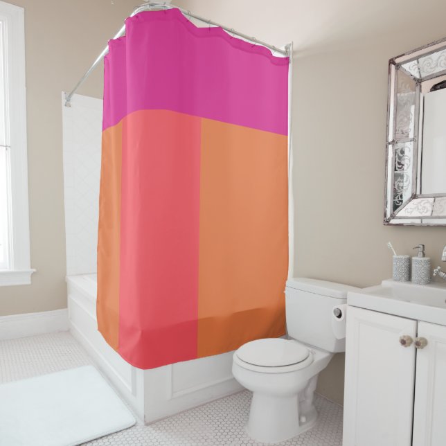 Hot Pink And Orange Colour Blocks Shower Curtain (In Situ)