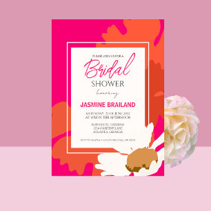 Hot Pink and Orange Daisy Abstract Floral Bridal Invitation