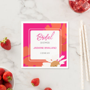 Hot Pink and Orange Daisy Abstract Floral Bridal  Napkin