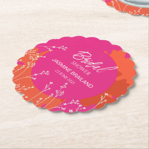 Hot Pink and Orange Daisy Abstract Floral Bridal Paper Coaster