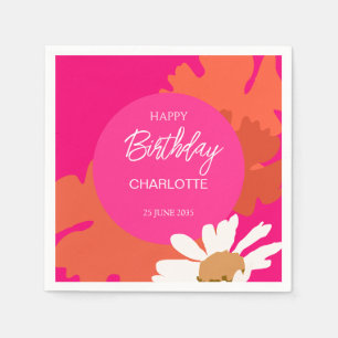 Hot Pink and Orange Daisy Floral Birthday Party  Napkin