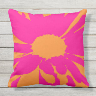 Hot Pink and Orange Daisy Throw Pillow
