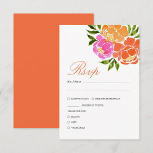 Hot Pink and Orange Fall Floral Wedding RSVP Card