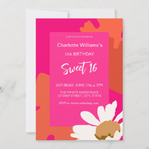 Hot Pink and Orange Floral Sixteen Birthday Party Invitation