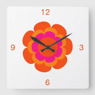 Hot Pink and Orange Flower Round Clock