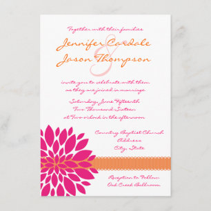 Hot Pink and Orange Flower Wedding Invitations