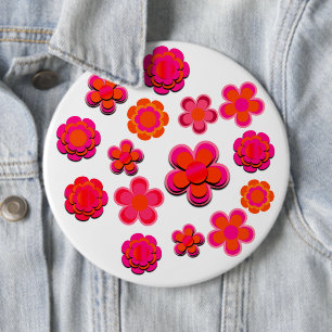 Hot Pink and Orange Flowers 6 Cm Round Badge