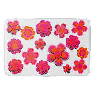 Hot Pink and Orange Flowers  Bath Mat