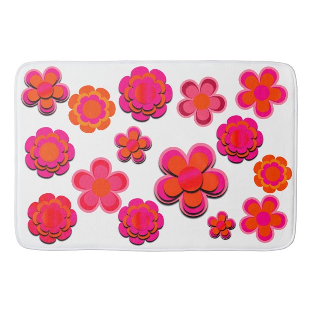 Hot Pink and Orange Flowers  Bath Mat (Front)
