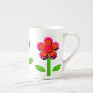 Hot Pink and Orange Flowers Bone China Mug