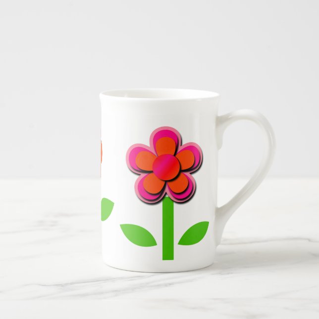 Hot Pink and Orange Flowers  Bone China Mug (Right)