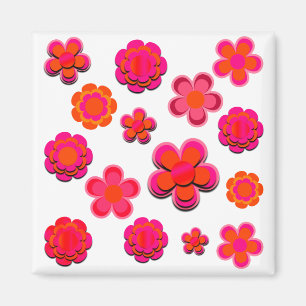 Hot Pink and Orange Flowers Magnet