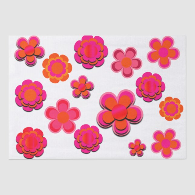 Hot Pink and Orange Flowers Wrapping Paper Sheets (Front)