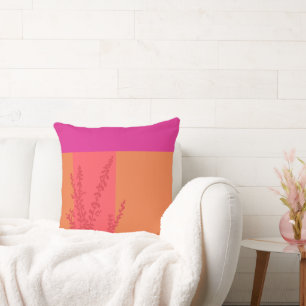 Hot Pink And Orange Greenery Leaves Color Blocks Cushion