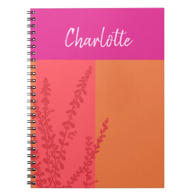 Hot Pink And Orange Greenery Leaves Personalised  Notebook (Front)