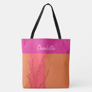 Hot Pink And Orange Greenery Leaves Personalised Tote Bag