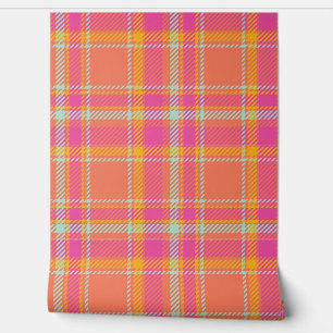 Hot Pink and Orange Plaid Wallpaper