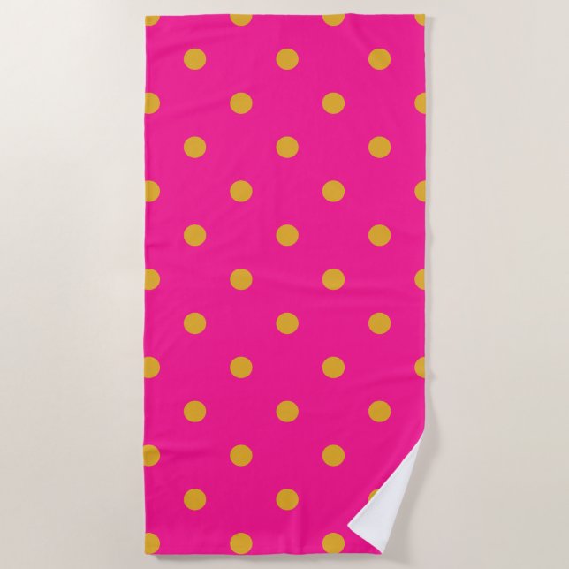 Hot Pink and Orange Polka Dot Beach Towel (Front)