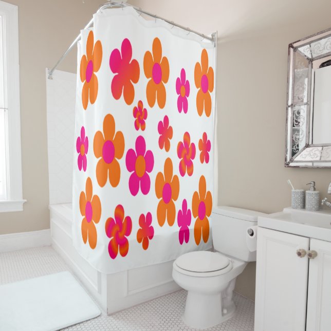 Hot Pink and Orange Pop Art Shower Curtain (In Situ)