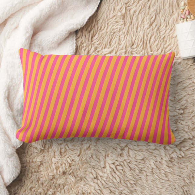 Hot Pink and Orange Striped Lumbar Cushion (Blanket)
