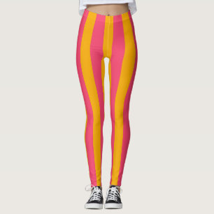 Hot Pink and Orange Vertical Stripes Pattern Leggings