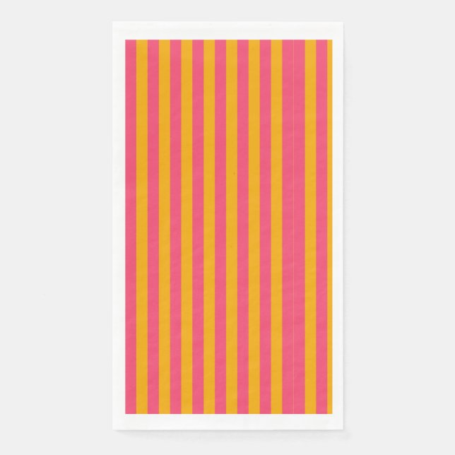 Hot Pink and Orange Vertical Stripes Pattern Napkin (Front)