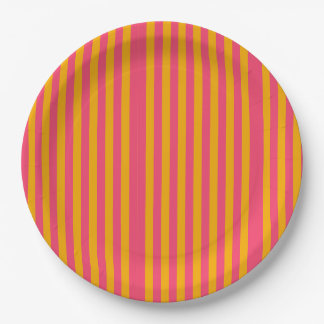Hot Pink and Orange Vertical Stripes Pattern Paper Plate