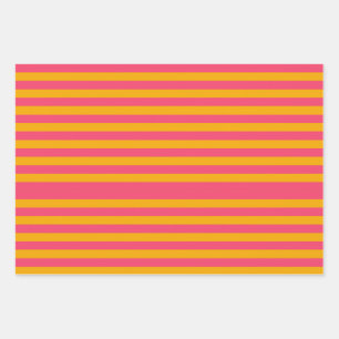 Hot Pink and Orange Vertical Stripes Pattern Wrapping Paper Sheet