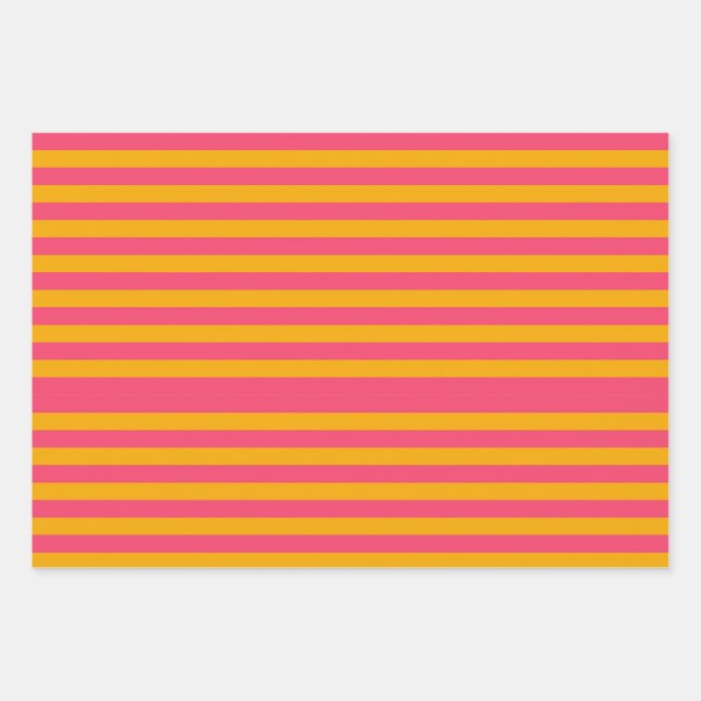 Hot Pink and Orange Vertical Stripes Pattern Wrapping Paper Sheet (Front)