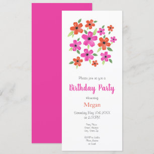 Hot Pink and Orange Watercolor Floral Motif Invitation
