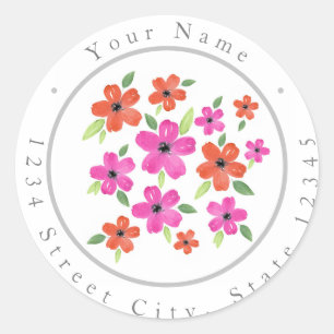 Hot Pink and Orange Watercolor Floral Motif labels