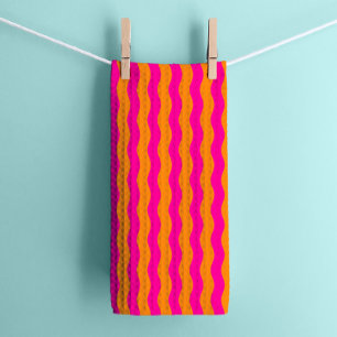 Hot Pink and Orange wavy stripes Tea Towel