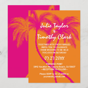 Hot Pink and Orange Wedding Invitations