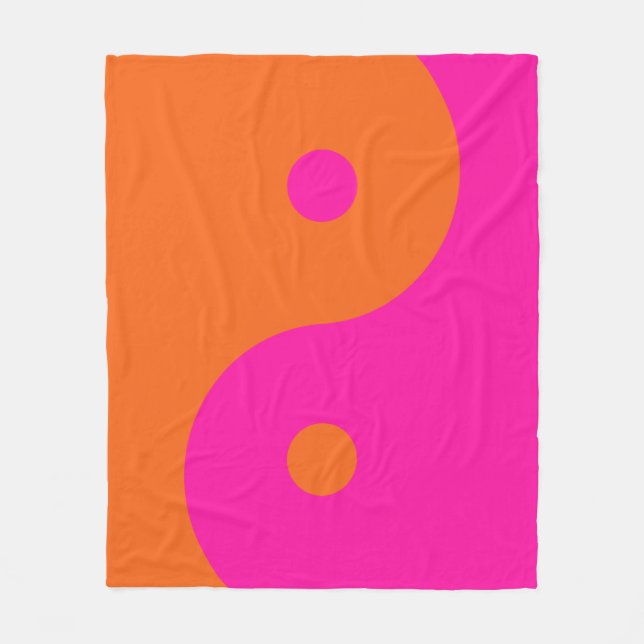 Hot Pink And Orange Yin Yang Fleece Blanket (Front)