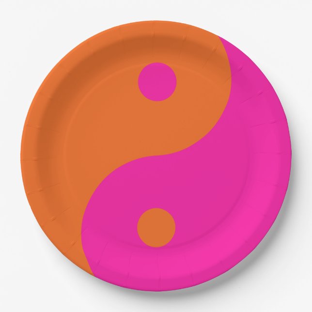 Hot Pink And Orange Yin Yang Paper Plate (Front)