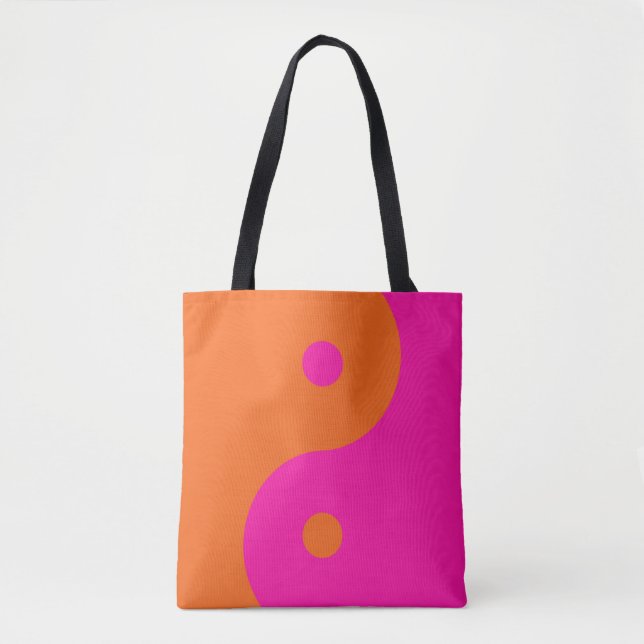 Hot Pink And Orange Yin Yang Tote Bag (Front)
