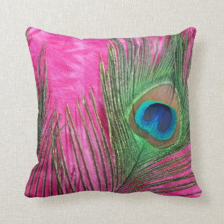 Hot Pink and Peacock Feathers Still Life Cushion