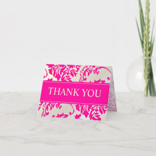 Hot Pink and Pearl Damask Thank You/DIY text You Card
