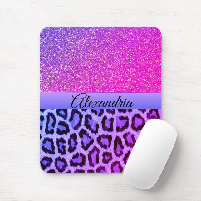 Hot Pink and Purple Glam Leopard Mouse Mat (With Mouse)