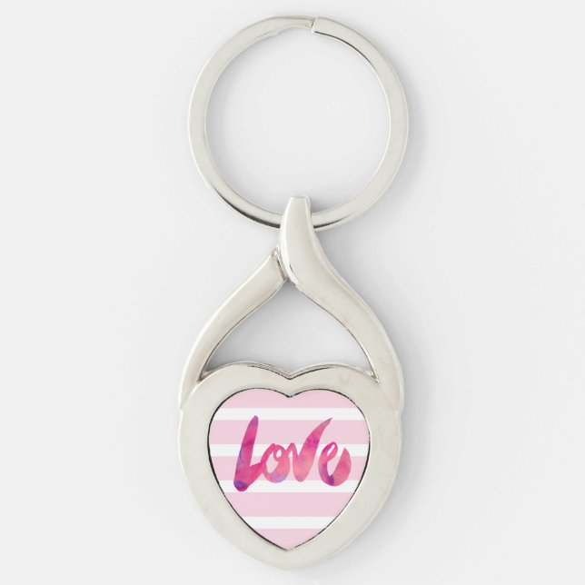 Hot Pink and Purple Love Typography Key Ring (Front)